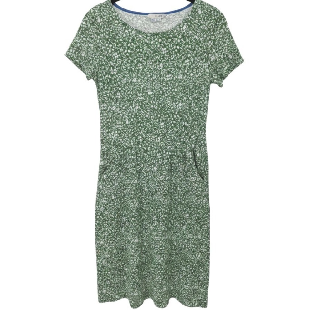 Boden Dress Womens 4 Green Floral Short Sleeve Pocket Cotton Knit Casual Office